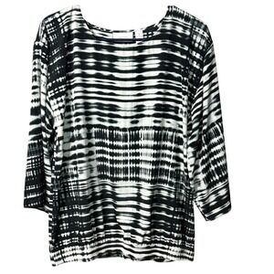 Chico's‎ Black and White Print 3/4 Sleeve Top Blouse
